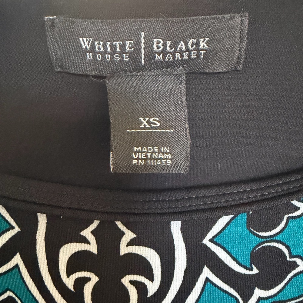 White House Black Market Patterned Black and Teal Dress - Picture 3 of 4